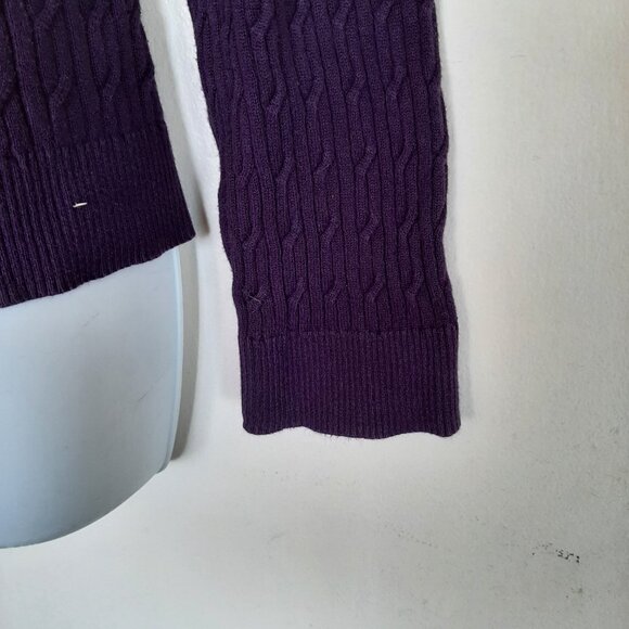 Talbots Women's Purple Pima Cotton Cable Knit V-Neck Sweater Large - Picture 3 of 6